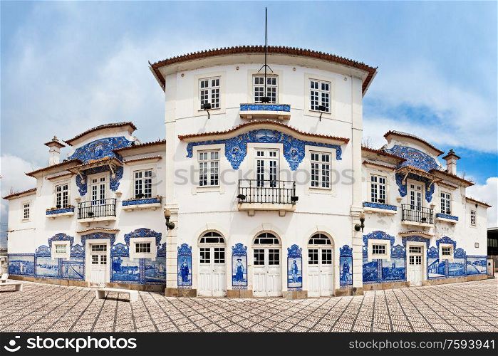 AVEIRO, PORTUGAL - JULY 02: Aveiro train station decorated with azulejo on July 02, 2014 in Aveiro, Portugal