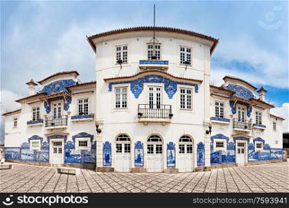 AVEIRO, PORTUGAL - JULY 02: Aveiro train station decorated with azulejo on July 02, 2014 in Aveiro, Portugal