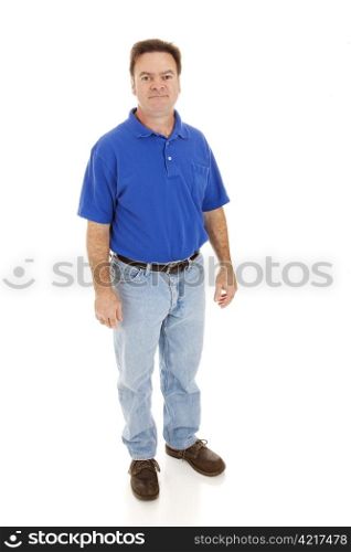 Average, casually dressed man in his forties. Full body isolated on white.