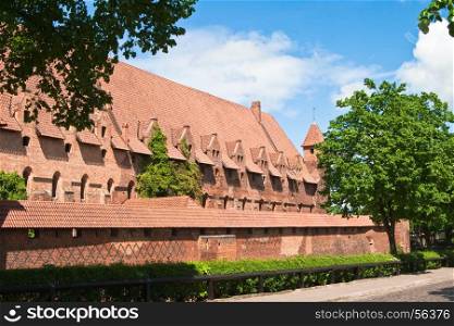 Average Malbork Castle in Poland opposite the outer side of the river