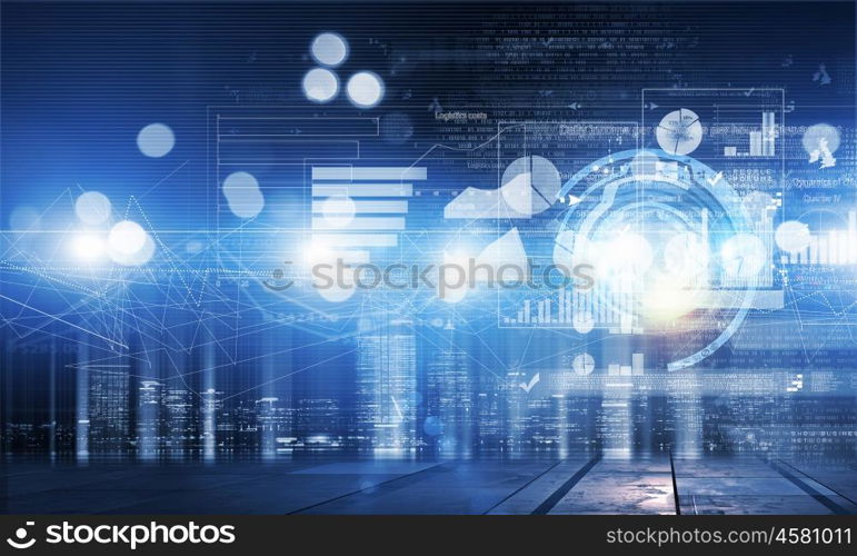 Average sales analysis. Background digital blue image with market infographs