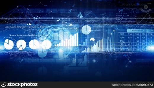 Average sales analysis. Background digital blue image with market infographs