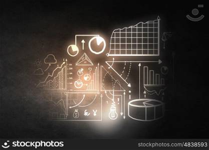 Average sales analysis. Background image with infographs on dark backdrop