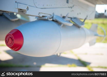 aviation bombs on a military bomber closeup