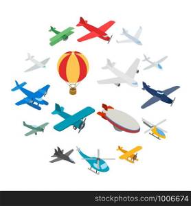 Aviation icons in isometric 3d style. Planes set isolated vector illustration. Aviation icons set, isometric 3d style