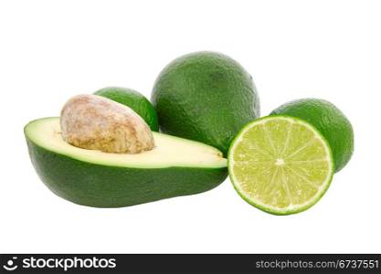 avocado and green lemon isolated on white background