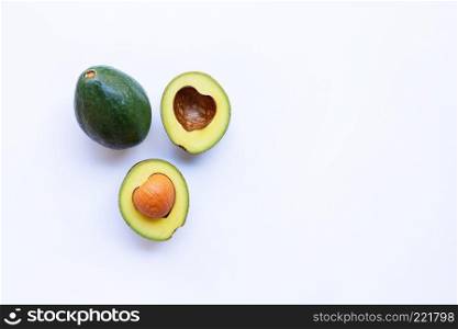 Avocado on white background. Heart shape, Copy space