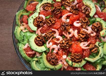 avocado salad with grapefruit, butter, walnuts and balsamic vinegar