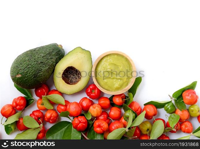 Avocado smoothie with organic brazilian acerola cherry healthy food for healthy lovers.