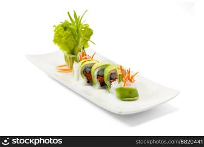 avocado sushi isolated on white background