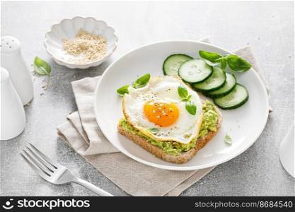 Avocado toast with fried egg for breakfast, healthy food
