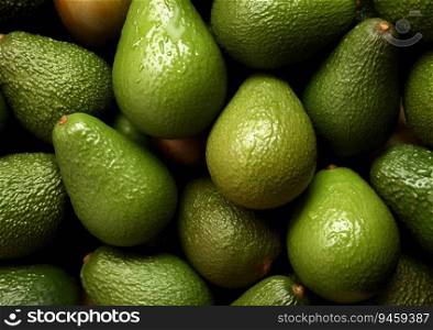 Avocados green fresh healthy fruit on market.AI Generative