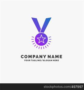 Award, honor, medal, rank, reputation, ribbon Purple Business Logo Template. Place for Tagline.. Vector EPS10 Abstract Template background