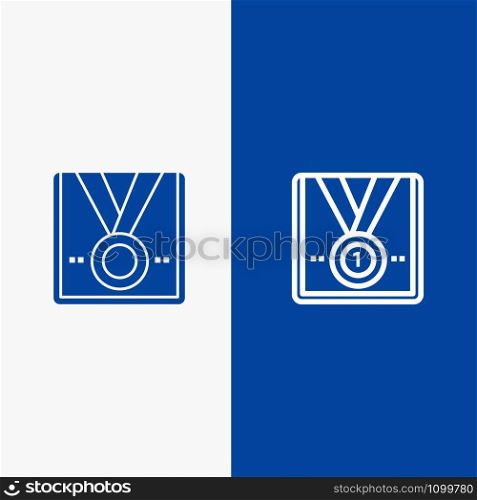 Award, Medal, Star, Winner, Trophy Line and Glyph Solid icon Blue banner Line and Glyph Solid icon Blue banner