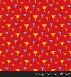 Awards seamless pattern with winner cups. Awards seamless pattern. Vector background with golden, silver and bronze winner cups
