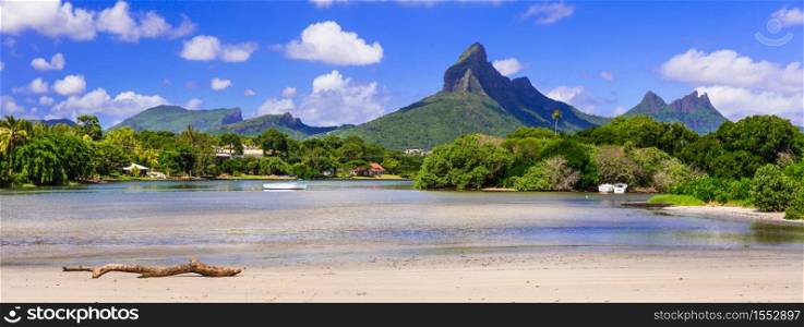 Awesom nature of Mauritius island, Rempart mountain view in Tamarin bay, Black river. nature of Mauritius island.