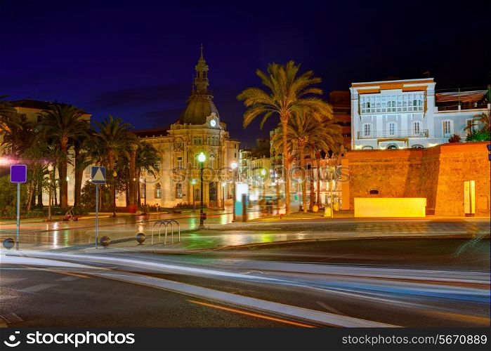 Ayuntamiento de Cartagena sunset city hall at Murcia Spain