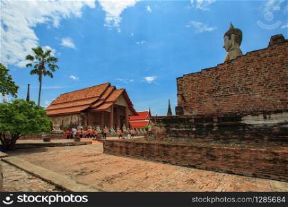 AYUTTHAYA THAILAND - SEPTEMBER8,2017 : thai student traveling to wat yai chai mongkol for on site historic studying,ayutthaya is one of unesco world heritage site in thailand