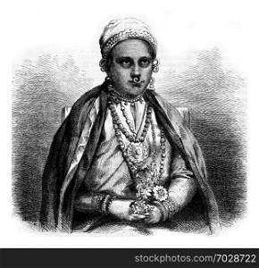 Aziza, niece of the governor of Zanzibar, vintage engraved illustration. Magasin Pittoresque 1873.
