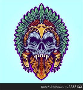 Aztec Indian Death Skull Tattoo Vector illustrations for your work Logo, mascot merchandise t-shirt, stickers and Label designs, poster, greeting cards advertising business company or brands.