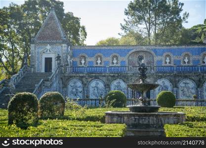 Azulejos at the House and Garden of the Palacio Fronteira in Benfica in the City of Lisbon in Portugal. Portugal, Lisbon, October, 2021