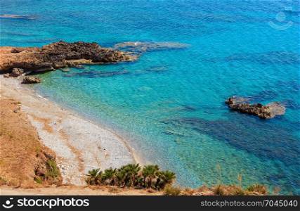 Azure Tyrrhenian sea picturesque bay and Bue Marino Beach view, Macari, San Vito Lo Capo region, Sicily, Italy