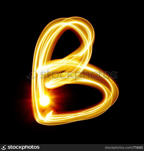 B - Created by light alphabet over black background