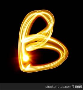 B - Created by light alphabet over black background