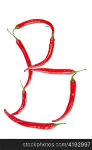 b letter made from chili, with clipping path