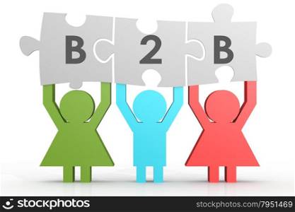 B2B - Business to Business puzzle in a line image with hi-res rendered artwork that could be used for any graphic design.