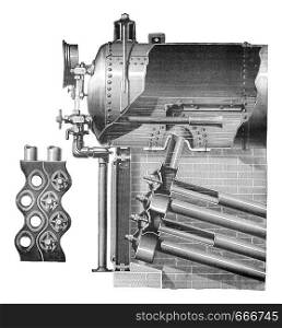 Babcock and Wilcox boiler, vintage engraved illustration. Industrial encyclopedia E.-O. Lami - 1875.