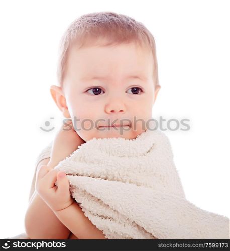 baby after bath on the white background