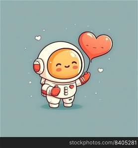 Baby astronaut in love on a color background. Generative AI