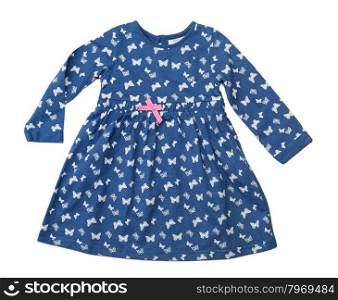 Baby blue dress with a pattern of butterflies. Isolate on white.