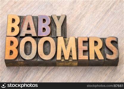 Baby boomers word abstract in vintage letterpress wood type