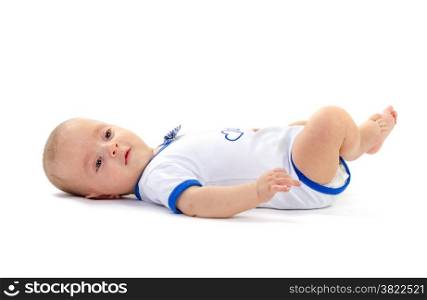 baby boy lying on white background