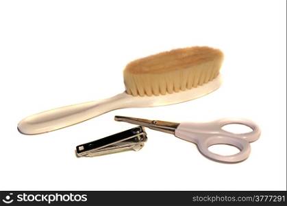 Baby brush, scissors and nail clippers