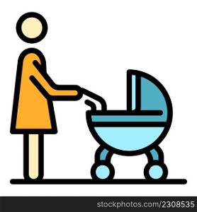 Baby carriage icon. Outline baby carriage vector icon color flat isolated. Baby carriage icon color outline vector