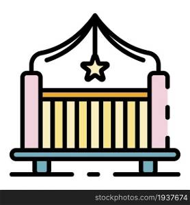 Baby crib icon. Outline baby crib vector icon color flat isolated. Baby crib icon color outline vector