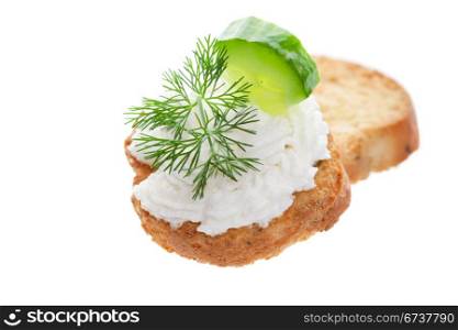 Baby cucumber and goat cheese; garnished with fresh dill.
