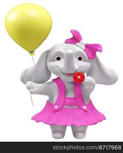Baby elephant with lollipop and balloon isolated  3d rendering