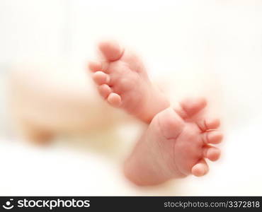 Baby feet. Close up of baby feet, isolated towards white background