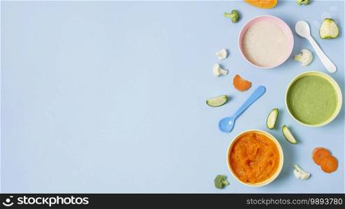 Baby food frame on blue background