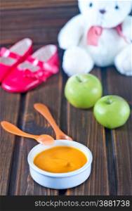 baby food in bowl and on a table