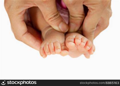 baby foot of new born on white background