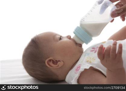 Baby gets bottle-feeding