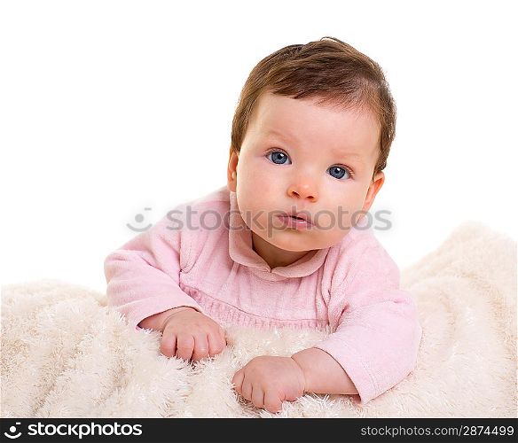baby girl dress in pink with winter white fur background