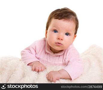 baby girl dress in pink with winter white fur background