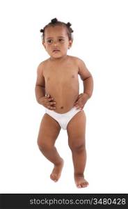 Baby girl with diaper a over white background