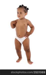Baby girl with diaper a over white background